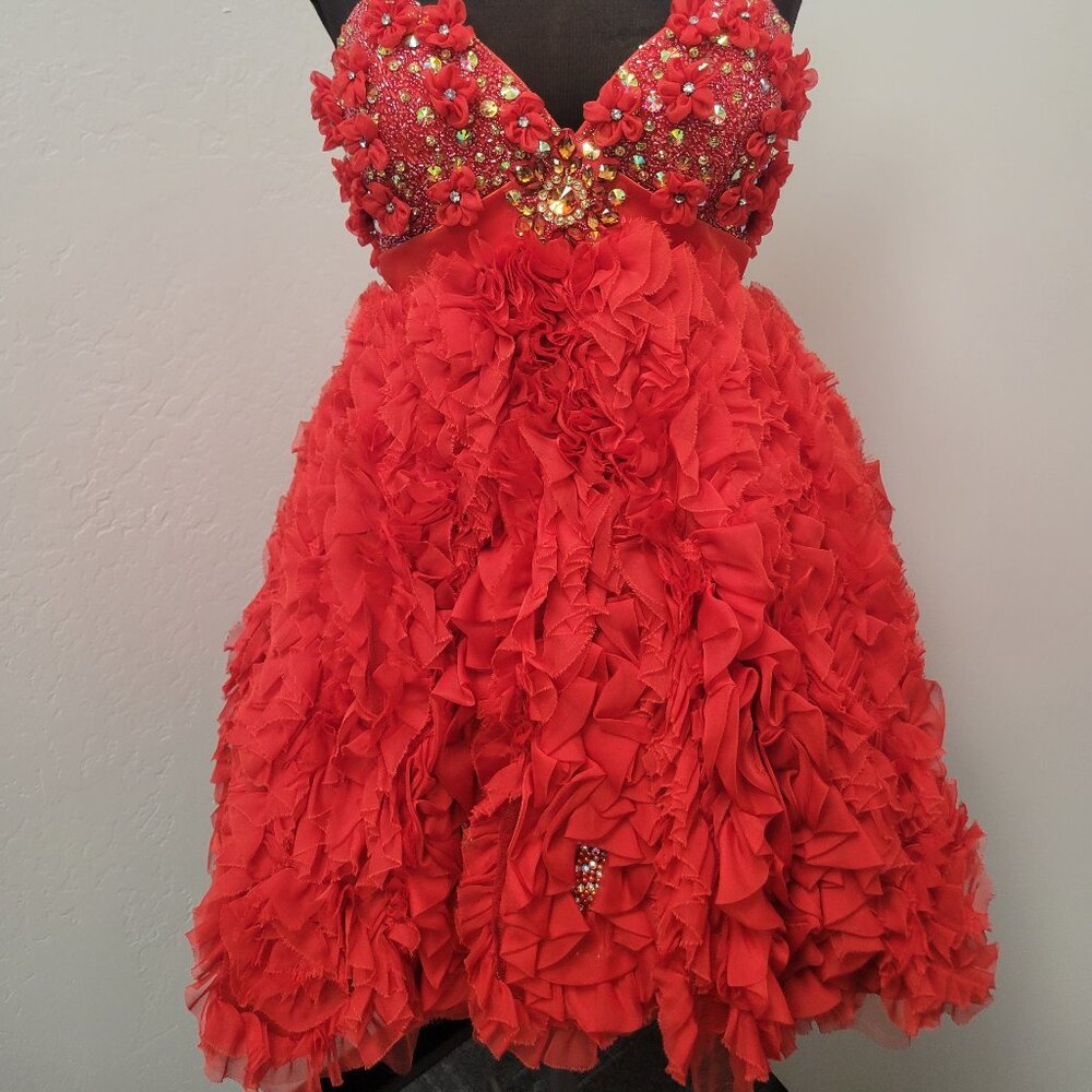 Vintage Terani Raw Edge Cocktail Dress in Red